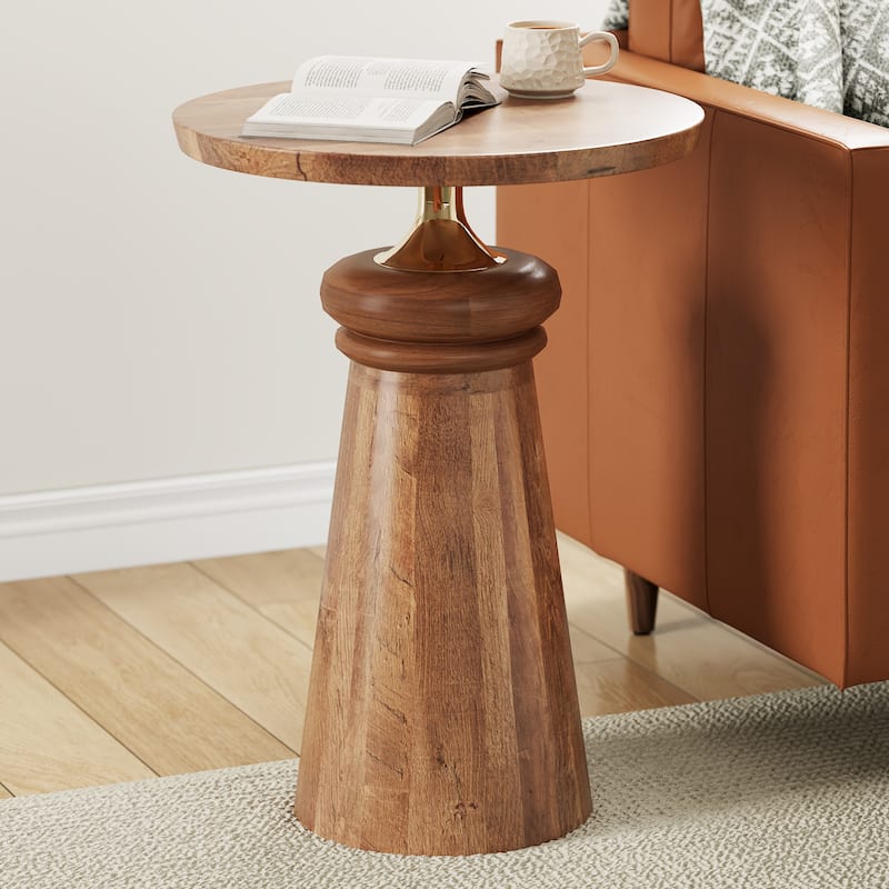 Christopher Knight Home Mango Wood and Metal Pedestal End Table - Gold+Natural