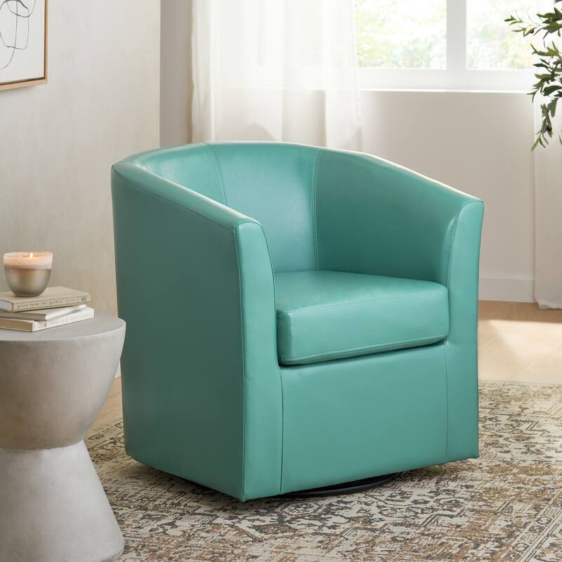 Roomfitters Modern Swivel Club Chair, Faux Leather Accent Armchair with Curved Back and Cushioned Seat for Living Spaces
