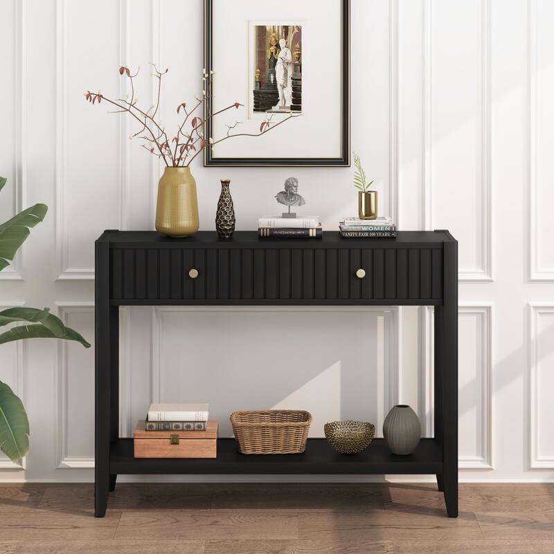 39.4" Stylish Narrow Console Table with 2 Drawers for Living Room Storage