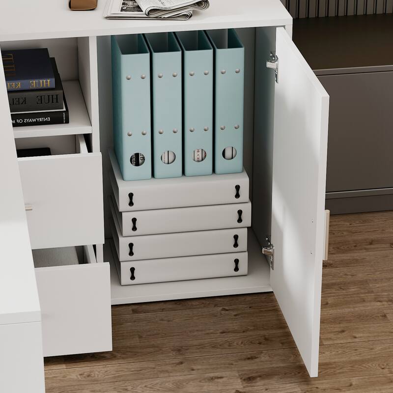 FUFU&GAGA Computer Desk Writing Table Workstation Reversible Cabinet