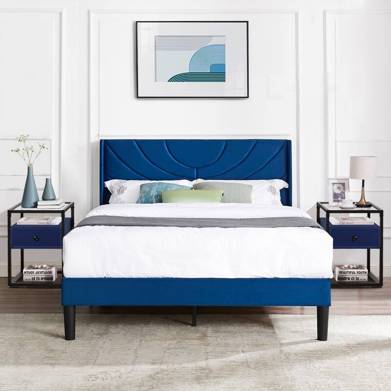 Bedroom Sets, 3-pieces Bedroom Set with Height Adjustable Upholstered Bed and Nightstands Set of 2-VECELO, 15 Style Options