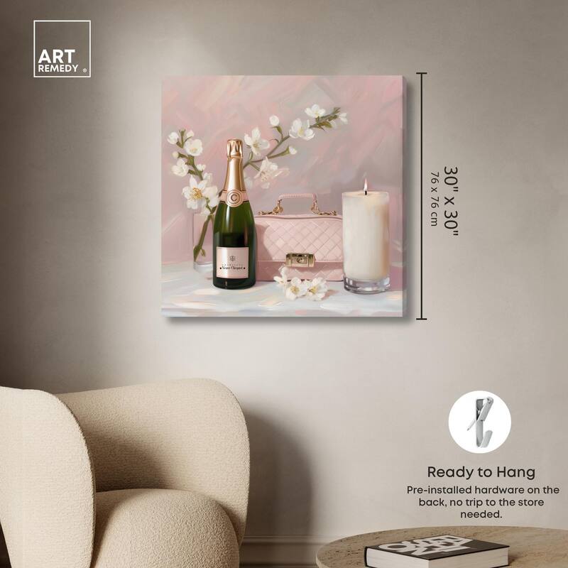 Pink Purse Champagne and Candle Canvas by Art Remedy, Gallery Wrapped
