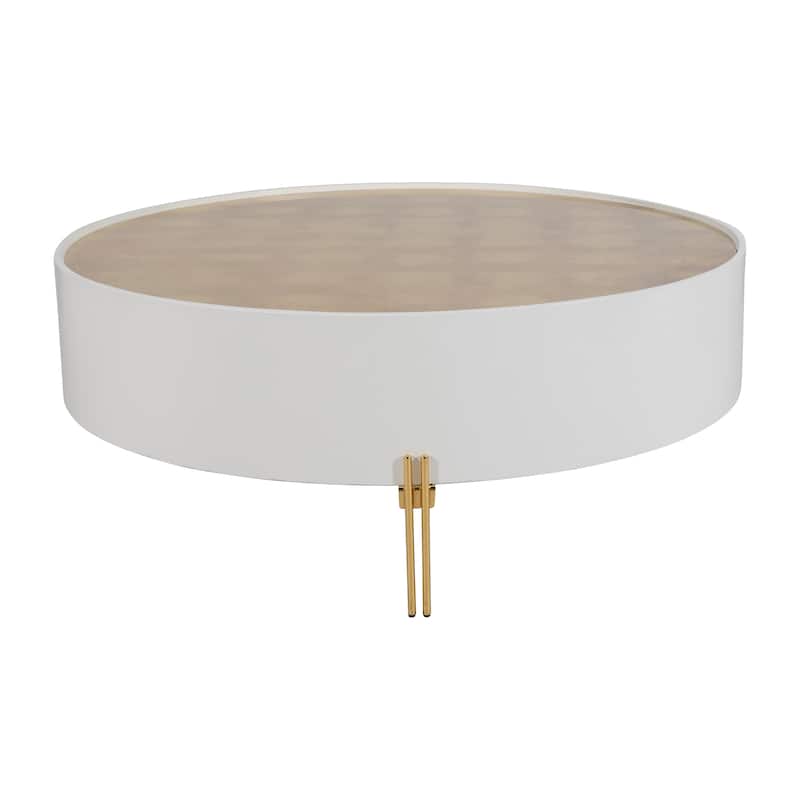 Sagebrook Home Modern Neutral Wood Gold Leaf Round Top Coffee and Accent Table