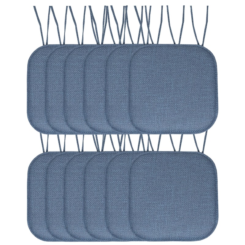 Sweet Home Collection Herringbone Stitch Memory Foam Non Slip Chair Cushion Pad with Ties 16" x 16" - Set of 12 - Blue