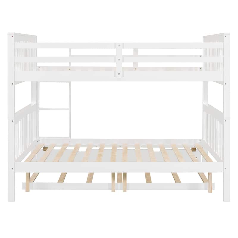 Full over Full Wooden Bunk Bed Frame with Twin Size Trundle and Ladder
