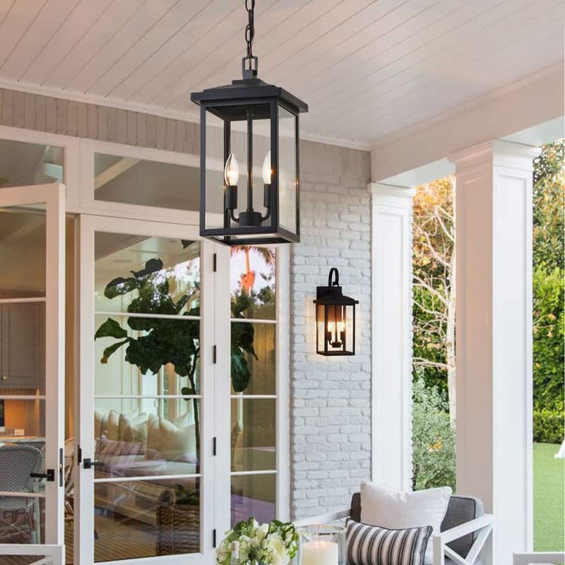 KAWOTI 2-Light 16.25" Black Outdoor Pendant Light - W8.25" x D8.25" x H16.25"