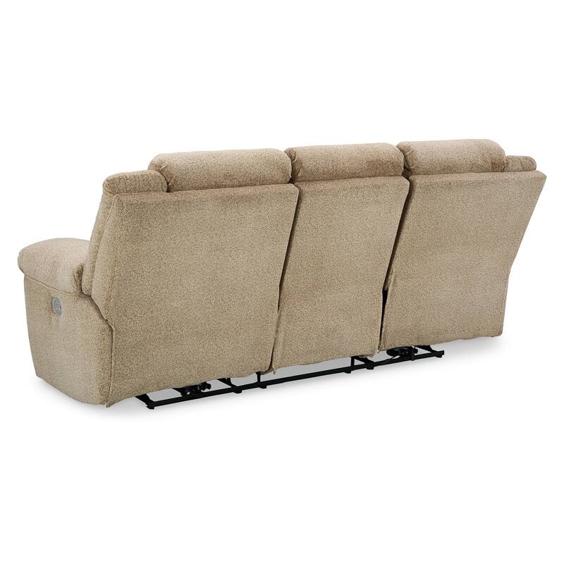 Kendy Power Recliner Sofa, USB Ports, Beige Brown Polyester 91 Inch