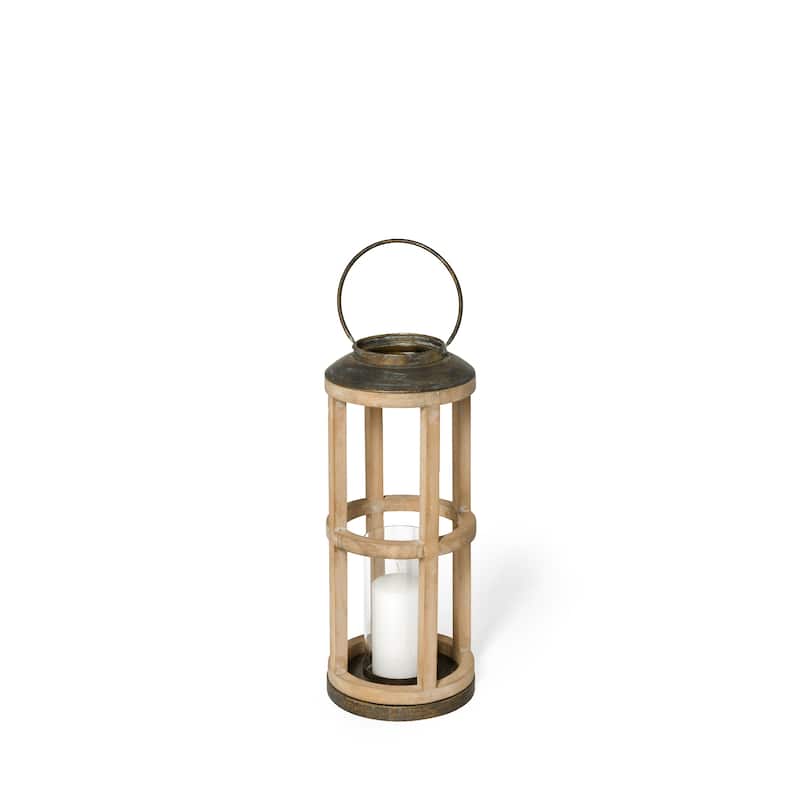 Andy I Large Natural Wood Cylindrical Candle Holder Lantern - Small