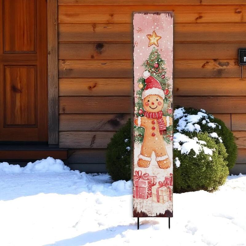 HomeRoots 42" Pink Red And White Solid Wood Christmas Gingerbread Garden Stake - White/Red/Pink - Wood