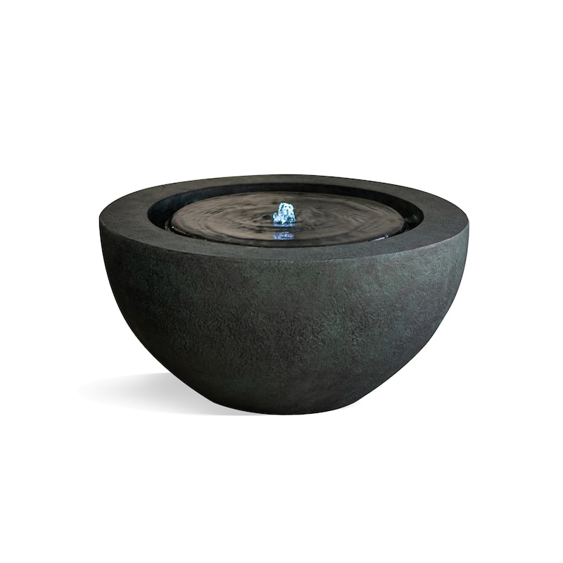 XBrand 19.8"W Round Polyresin Sphere Water Fountain w/LED Light, For Indoor/Outdoor, Garden Water Fountain - Green - Polyresin