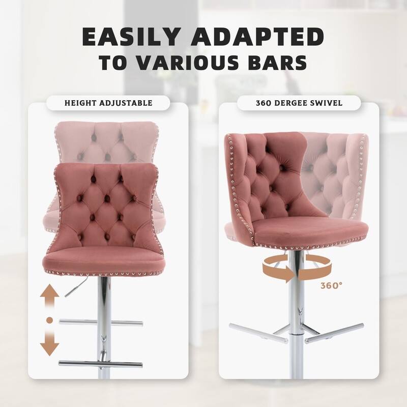 Velvet Upholstered Nailheads Tufted Swivel Bar Stools (Set of 6)
