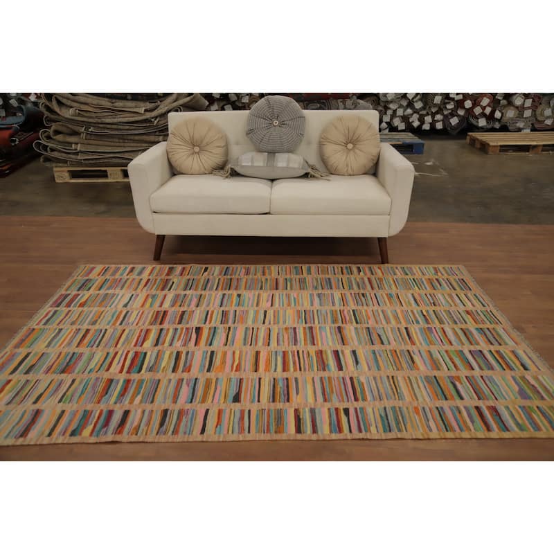 Hand Woven Oriental 100% Wool Carpet Southwestern Modern Multi-Colored Kilim Area Rug - 7' 8'' X 4' 9''