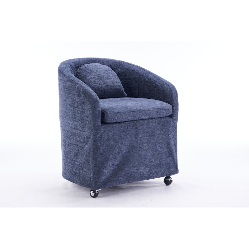 Set of 1,Chenille Fabric Dining Armchair With Back Cushion and Universal Wheels