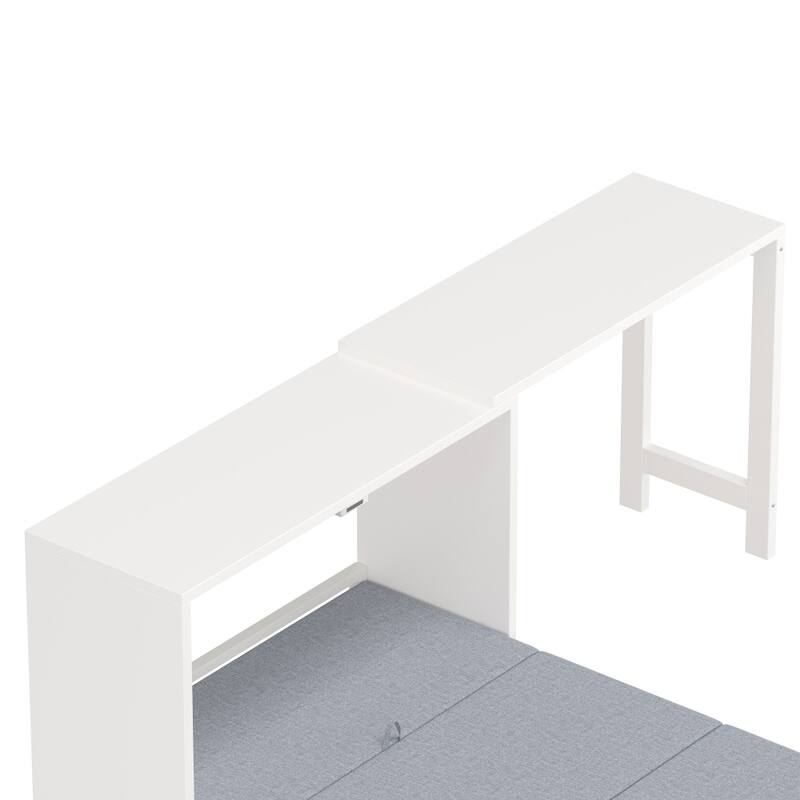 79.92" Elegant Twin Size Murphy Chest Dresser Bed with Adjustable Desk and Foldable Cushion