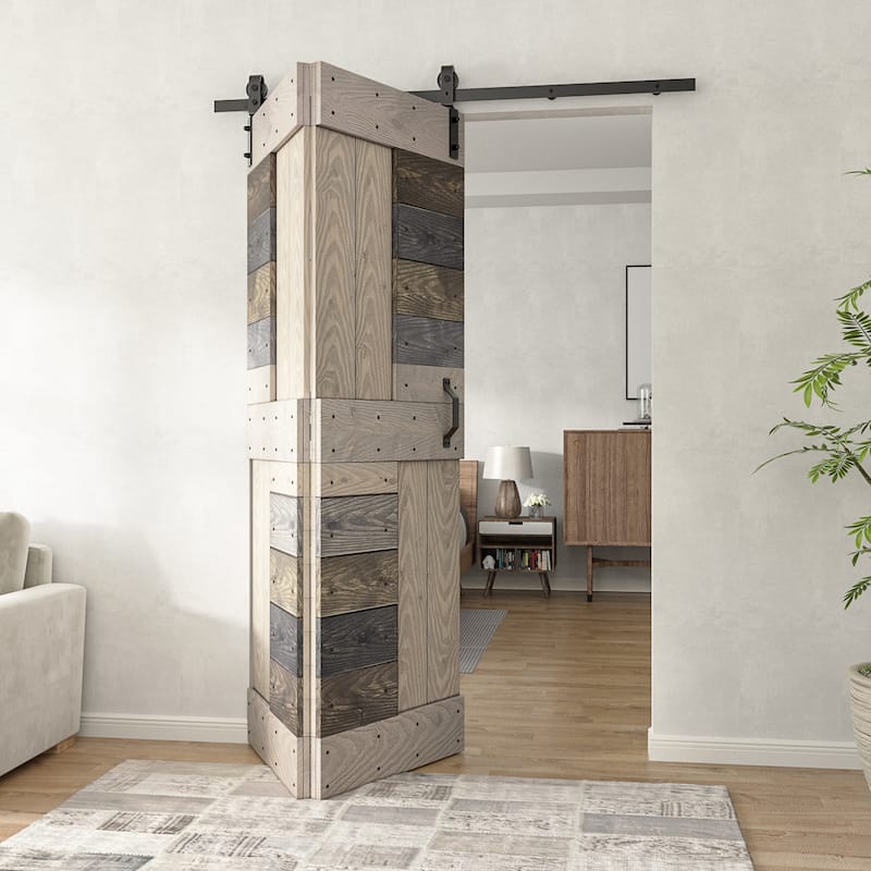 Coast Sequoia 30in./36in./48in./60in./72in. x 84in. Embossing Pine Wood Bi-Fold Barn Door With Sliding Hardware Kit