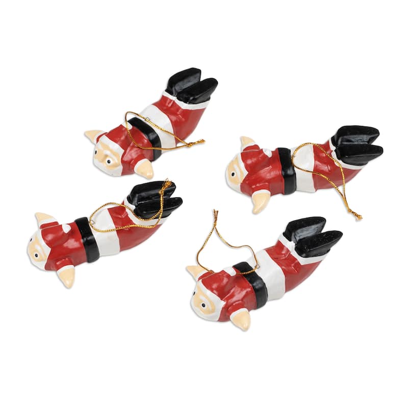 Novica Handmade Flying Santa Wood Ornaments (Set Of 4)