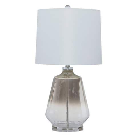 Sculptured Glass Frame Table Lamp with Fabric Shade, Gray and White - 30.13 H x 16.19 W x 16.19 L Inches