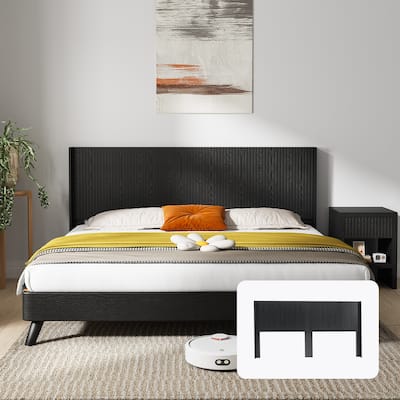 Wood Headboard King Size, 80.2" Wide Wooden King Headboard Only, Modern Farmhouse Headboards, Wall Mounted Fluted Panel