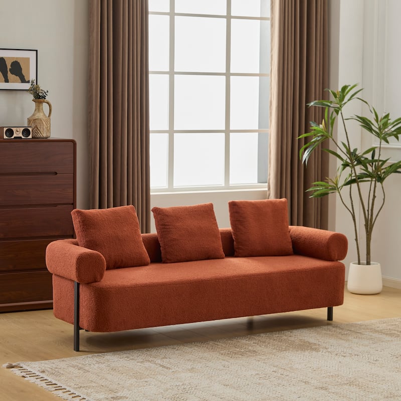 Christopher Knight Home - Leontius Boucle Sofa with Rolled Armrests and 3 Plush Pillows - Orange