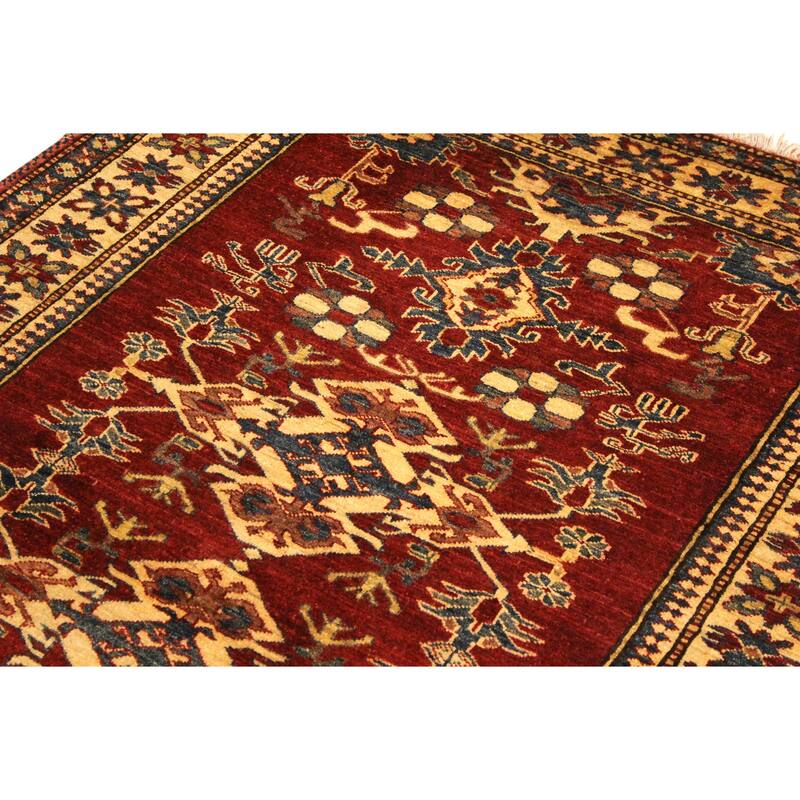 Rustic Super Kazak Zephyr Red/Gold Hand Knotted Wool Rug - 4'0'' x 5'7''