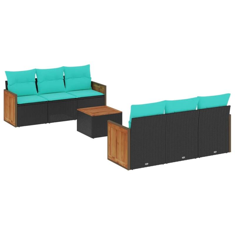 vidaXL 7 Piece Patio Sofa Set with Cushions Black Poly Rattan - 21.7 x 24.4 x 27.2