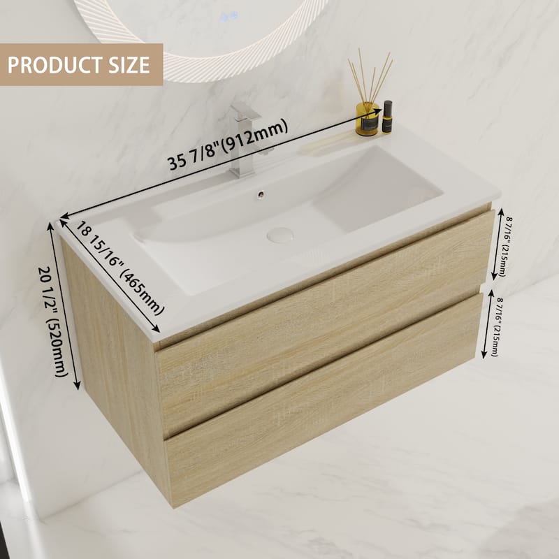 BNK 24"/30"/36'' Single Sink Bathroom Vanity with Two Soft Close Drawers