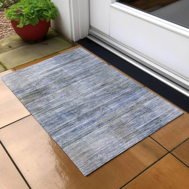 Machine Washable Indoor/ Outdoor Chantille Contemporary Imprints Rug - Blue - 1'8" x 2'6"