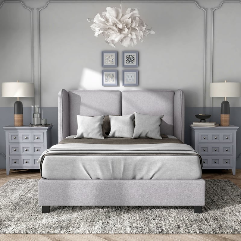 Janna Modern Boucle Fabric Queen-size Platform Bed with Wingback Headboard by Furniture of America
