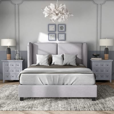 Janna Modern Boucle Fabric Queen-size Platform Bed with Wingback Headboard by Furniture of America