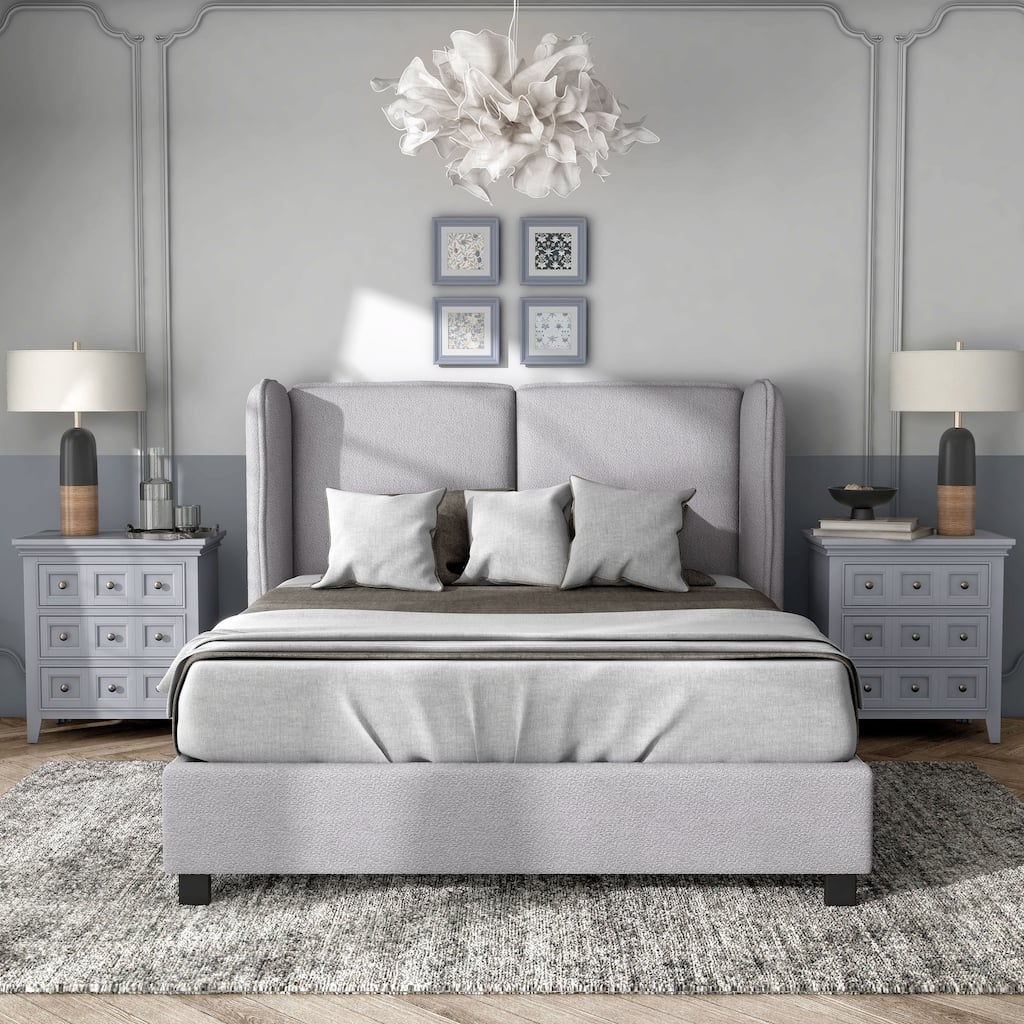 Janna Modern Boucle Fabric Queen-size Platform Bed with Wingback Headboard by Furniture of America