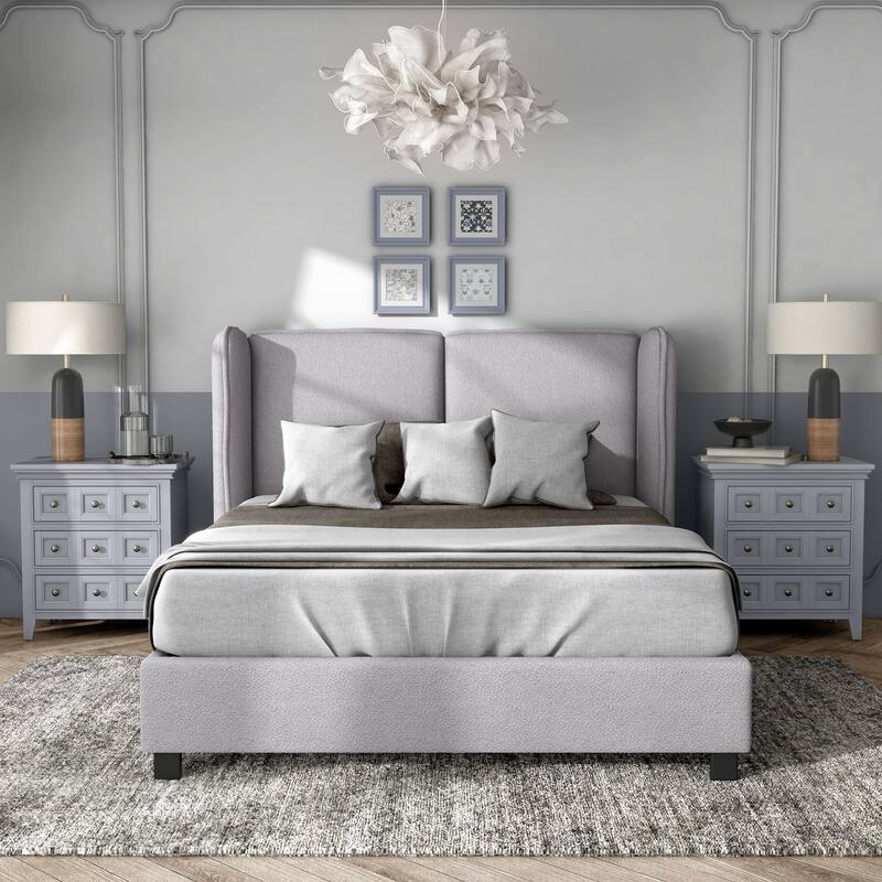 Janna Modern Boucle Fabric Queen-size Platform Bed with Wingback Headboard by Furniture of America