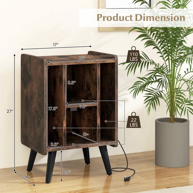 Gymax Record Player Stand w/ 4 Storage Compartments Supporting Legs