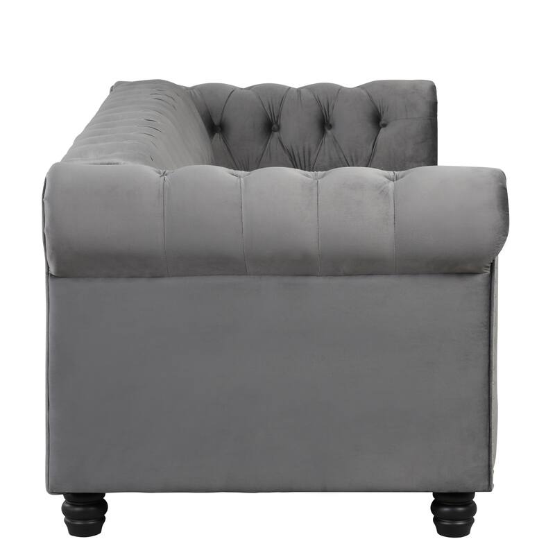 Classic Tufted Velvet Upholstered Chesterfield Club Chair and Sofa 2 Pieces with Nailhead for Living Room by Morden Fort