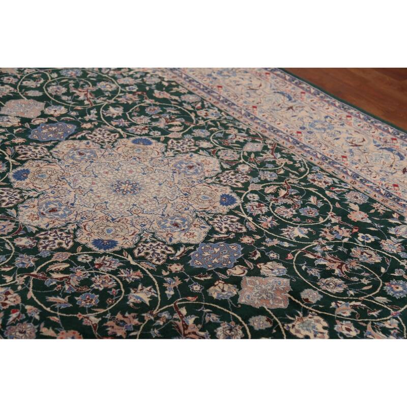 Vegetable Dye Green Nain Chinese Area Rug Handmade Wool Carpet - 6'2"x 9'0"