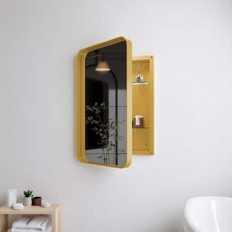 Metal Framed Medicine Cabinet 16"x24" with Mirror and Tempered Glass Shelves, Recessed or Wall Mount