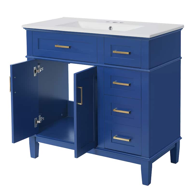 36"Modern Bathroom Vanity with Ceramic Sink, Soft Close Doors, 4 Drawers for Storage, Elegant Design for Small Bathrooms