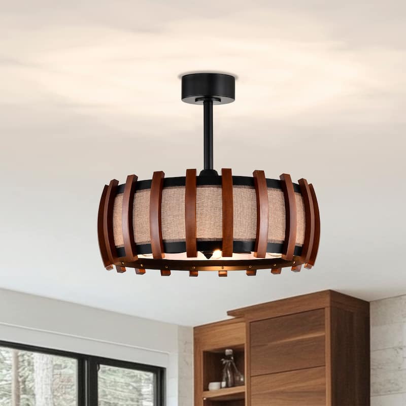 Drevmore Fabric and Wood Lighted Ceiling Fan Fandelier - Brown
