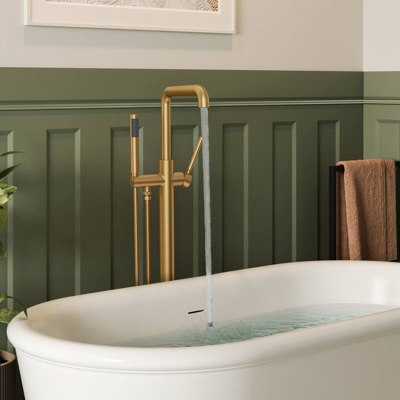 Freestanding Tub Faucet with Hand Shower,Modern Floor-Mount Bathtub Faucet