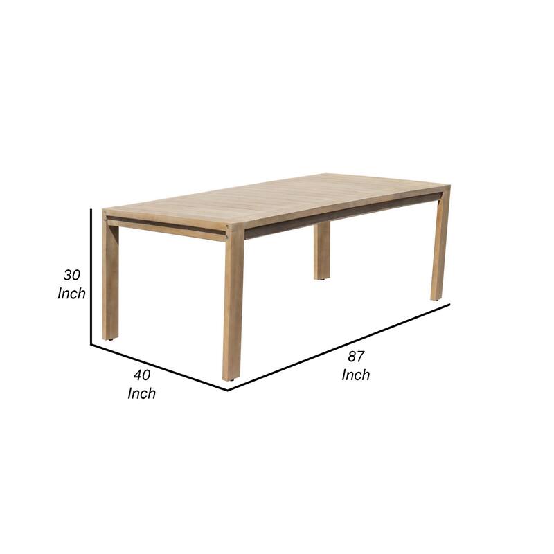 Neji 87 Inch Dining Table, Natural Brown Eucalyptus Wood Frame, Plank Top