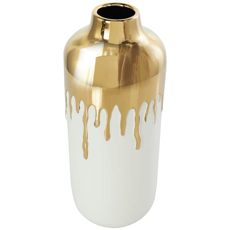 CosmoLiving by Cosmopolitan Black or White Ceramic Vase with Abstract Gold Melting Drips
