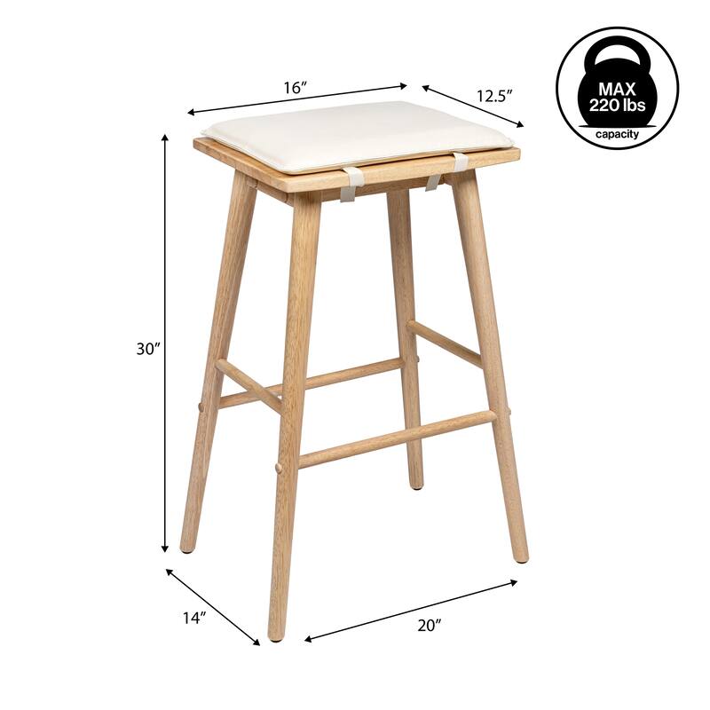 Saddle-Seat Backless Stool, Wood & Vegan Leather w/ Removable Cushion - JONATHAN Y