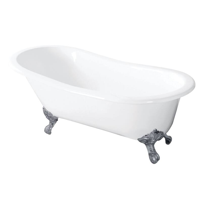 Kingston Brass Tazatina 54" Clawfoot Cast Iron Soaking Tub with - White / Polished Chrome