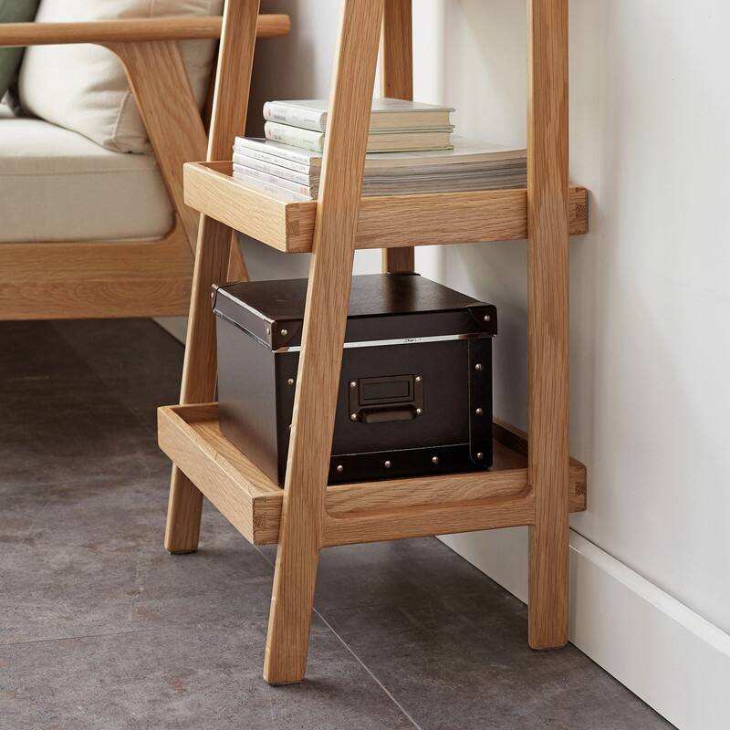 Solid Oak Wood Ladder Shelf,3-Tier Storage for Home & Office