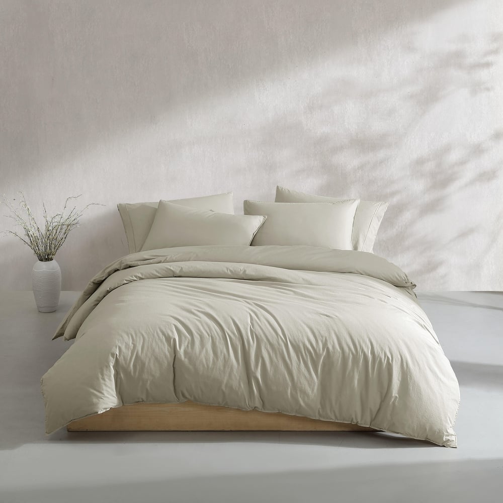 Calvin Klein Washed Percale Solid Cotton Duvet Cover Set