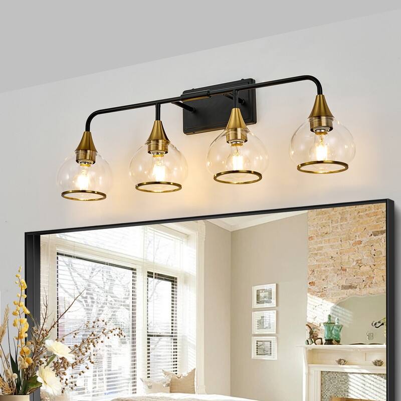 Modern Black and Gold Vanity Wall Sconce with Clear Glass Shades Industrial Bathroom Light Fixture (Bulb Not Included)