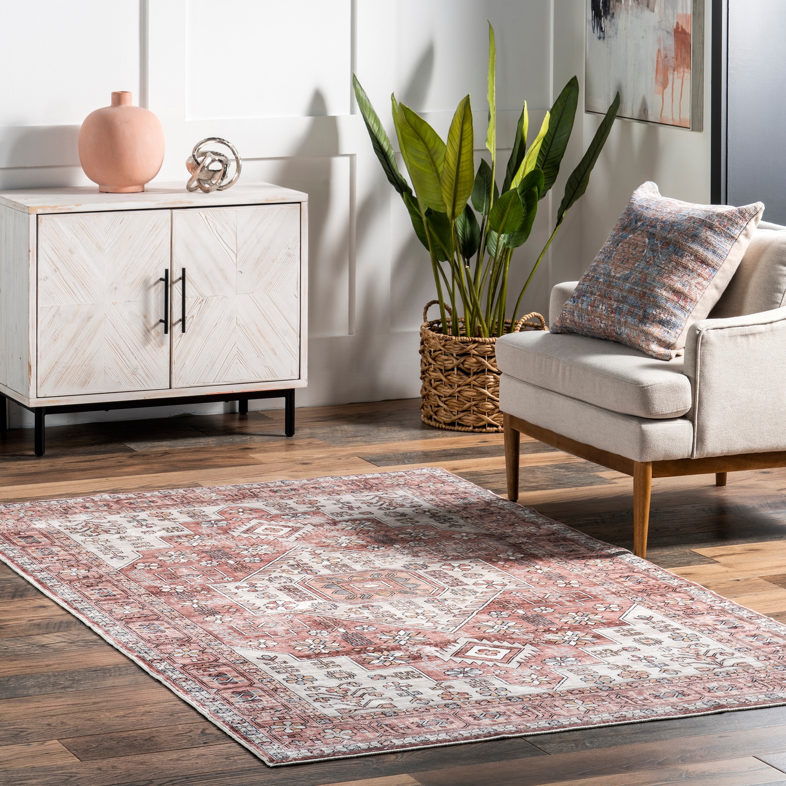 Nuloom Evon SpinClean Traditional Medallion Machine Washable Area Rug