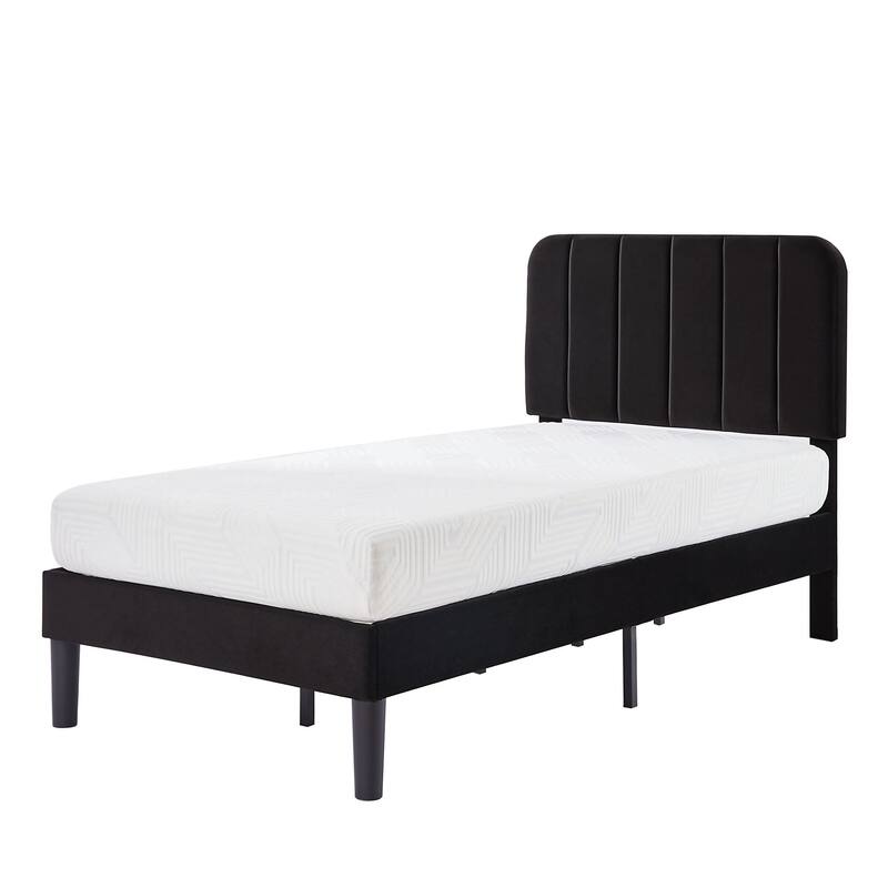 Upholstered Velvet Upholstered Bed Frame with Adjustable Height Headboard No Box Spring Needed Platform Bed Under Bed Storage
