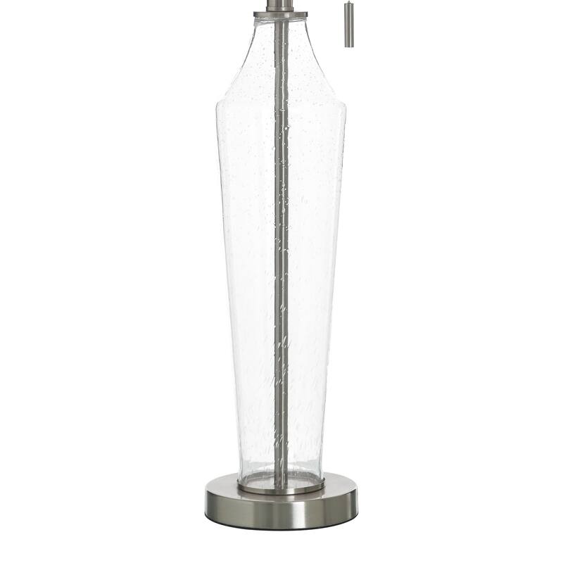 StyleCraft Glass Table Lamp - Clear Seeded & Brushed Steel - White Shade