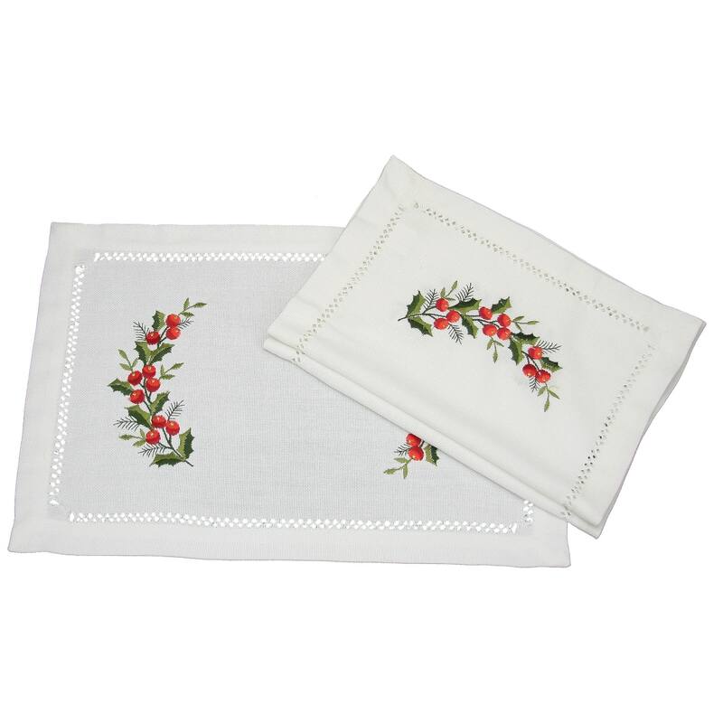 Holly Berry Polyester Embroidered Rectangle Placemat