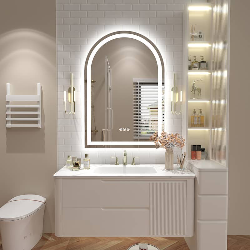 UL Certified Arched LED Anti-fog Tempered Glass Wall Bathroom Vanity Mirror